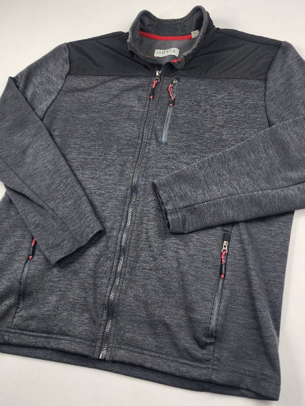 Orvis Men's L Large Gray Black Classic Collection Men's Full Zip Fleece Jacket